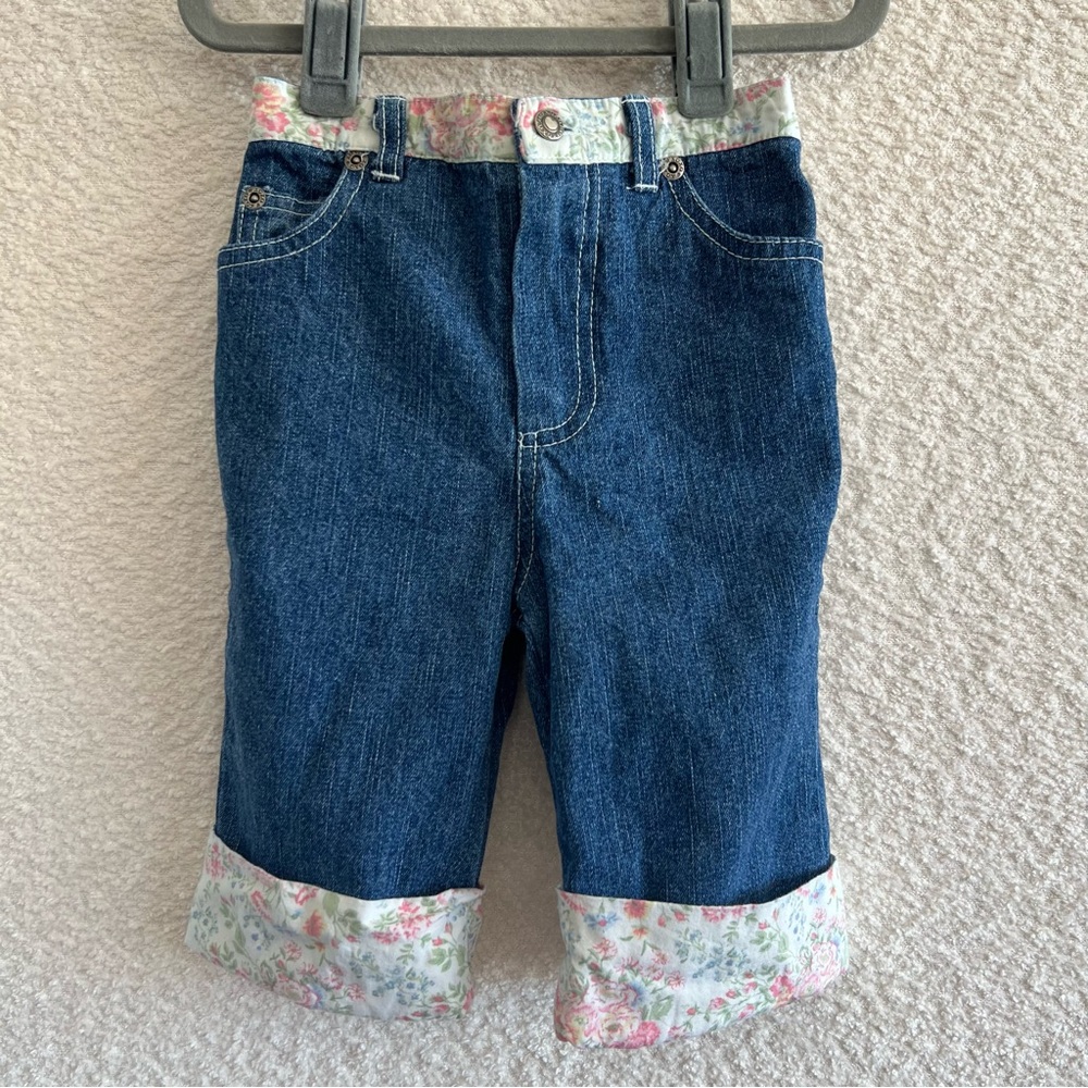 XOXO Vintage Infant Denim Jeans Floral Trim Cuffs Size 24 Months‎